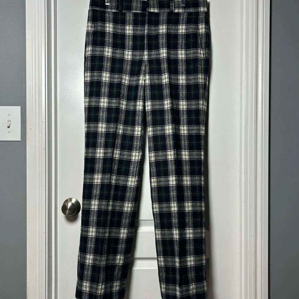 Pendleton Vintage Pure Virgin Wool Navy Green Tartan Plaid Straight Leg Trousers